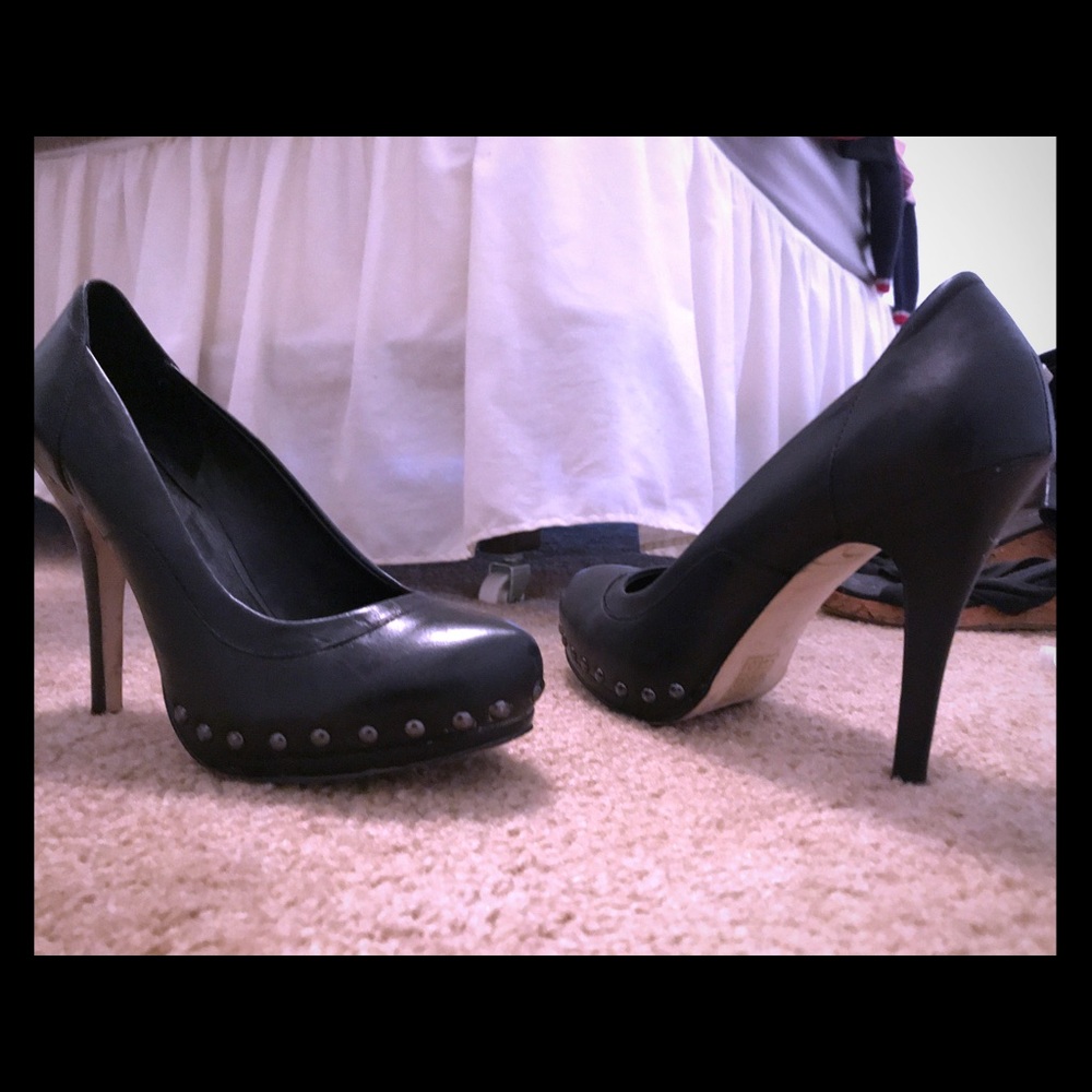 Black leather heels